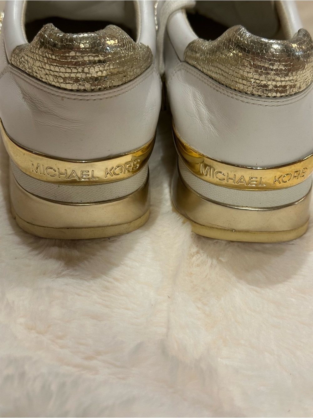 Michael Kors White and Gold Women's Sparkle Lace-Up Sneakers - Picture 8 of 10
